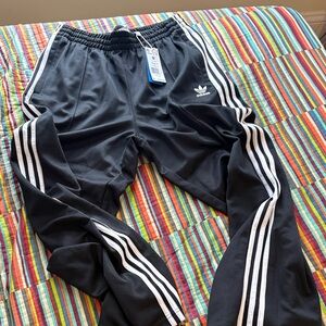 Adidas Men’s Black Trefoil Track Pants with White Stripes